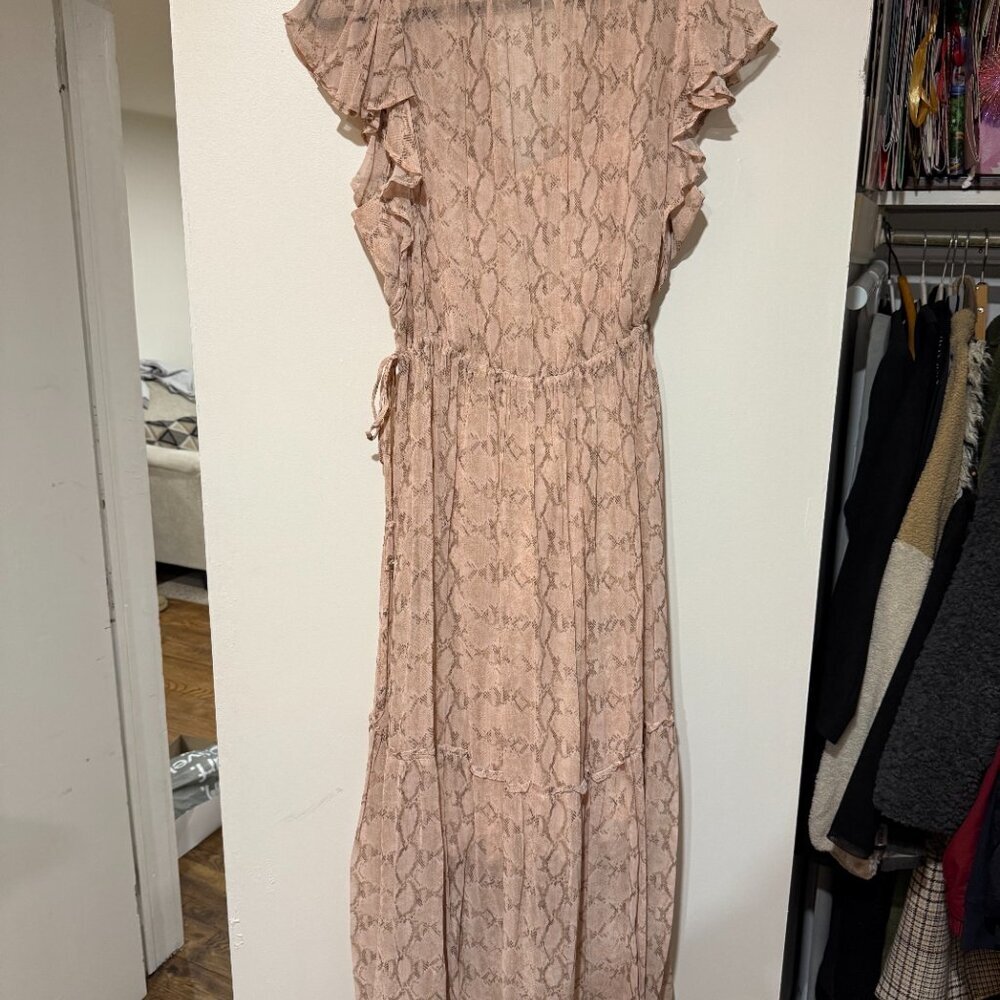 🌸 Anthropologie V-Neck Flutter-Sleeve Tiered Midi Dress – Pink Snakeskin Print - Picture 13 of 15